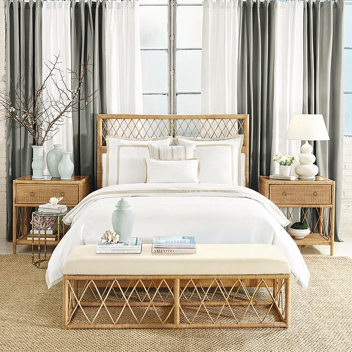 Rattan Bed with Diamond Lattice Pattern and Airy White Decor