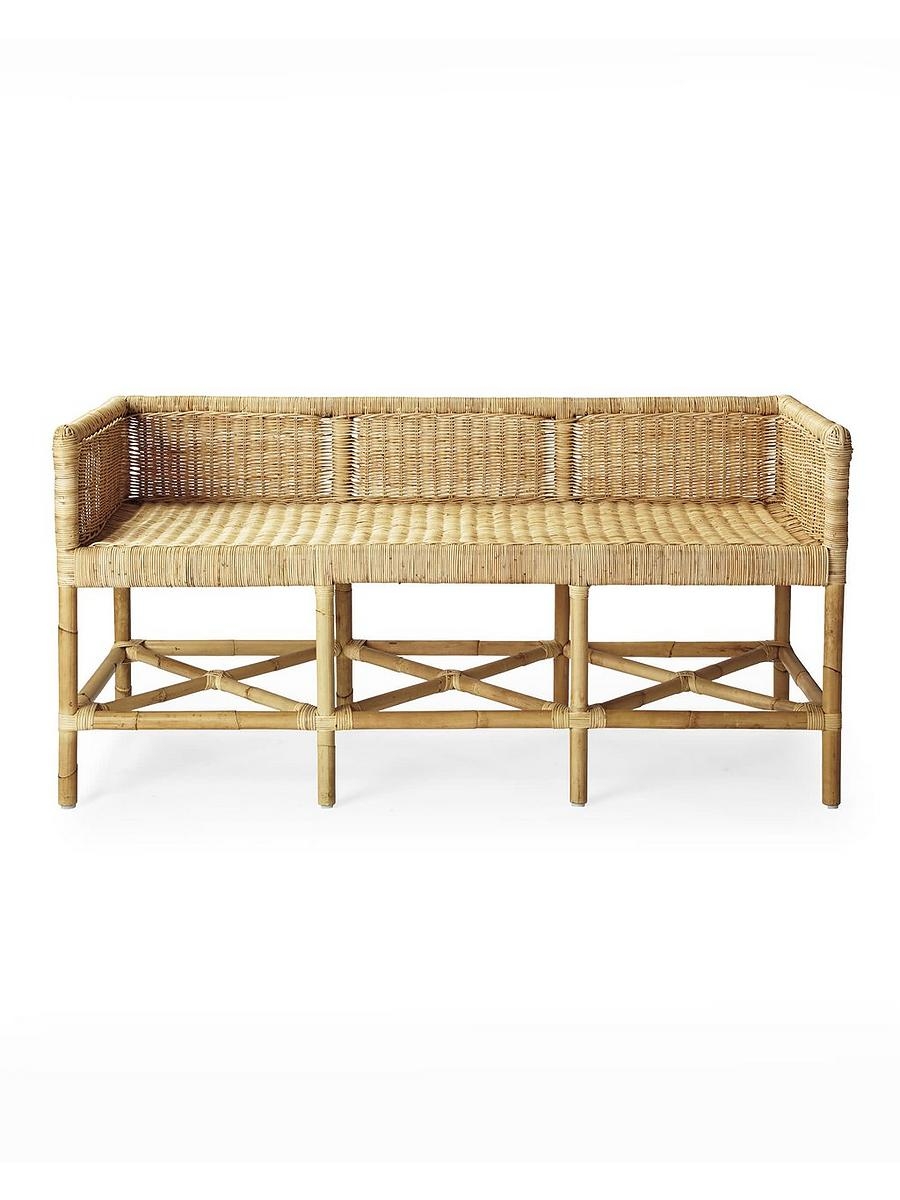 Rattan Bench with X-Brace Support and Natural Woven Texture
