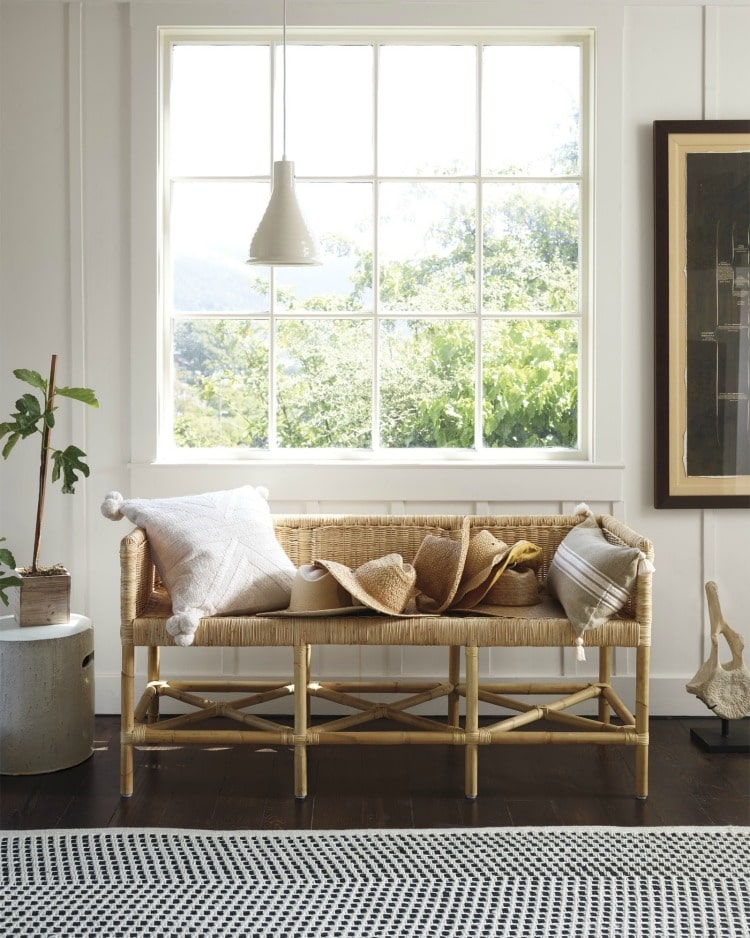 Rattan Bench with X-Stretcher Base and Six Leg Frame