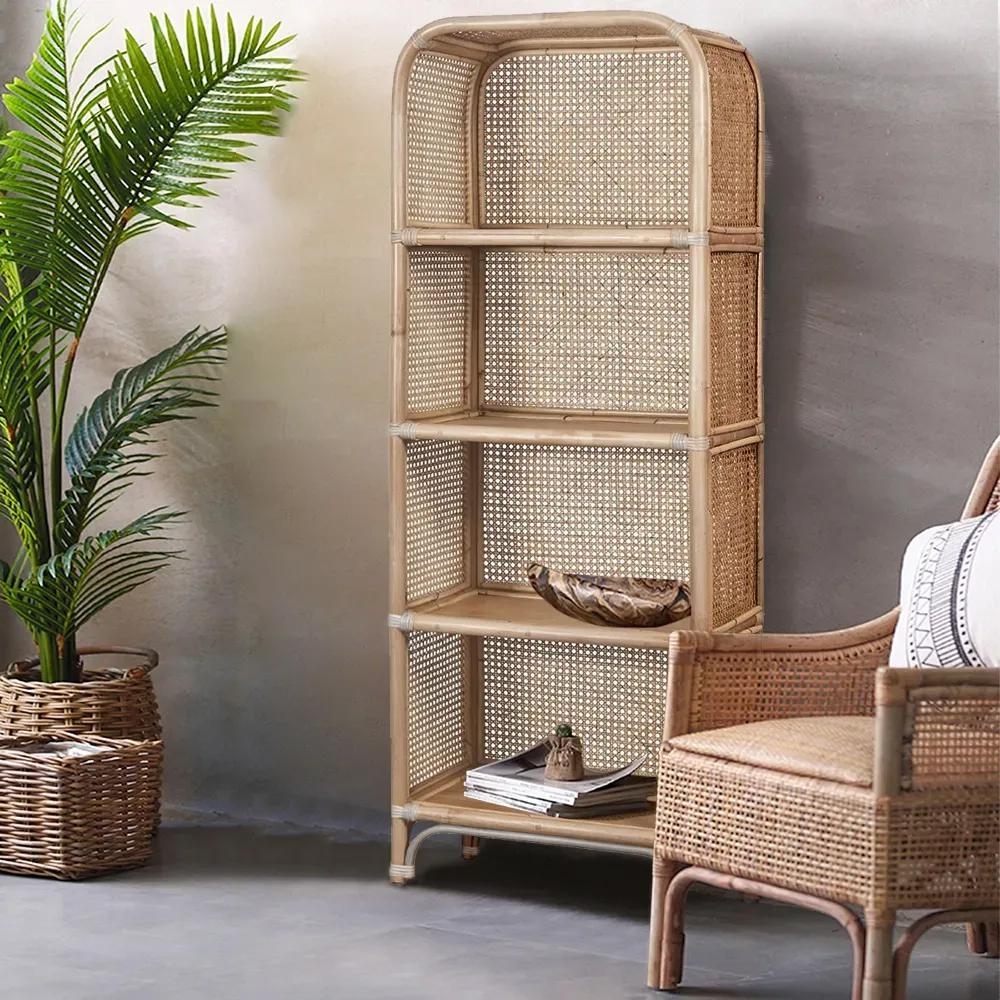 Rattan Bookcase Hexagonal Cane Weave Arched Top Stand