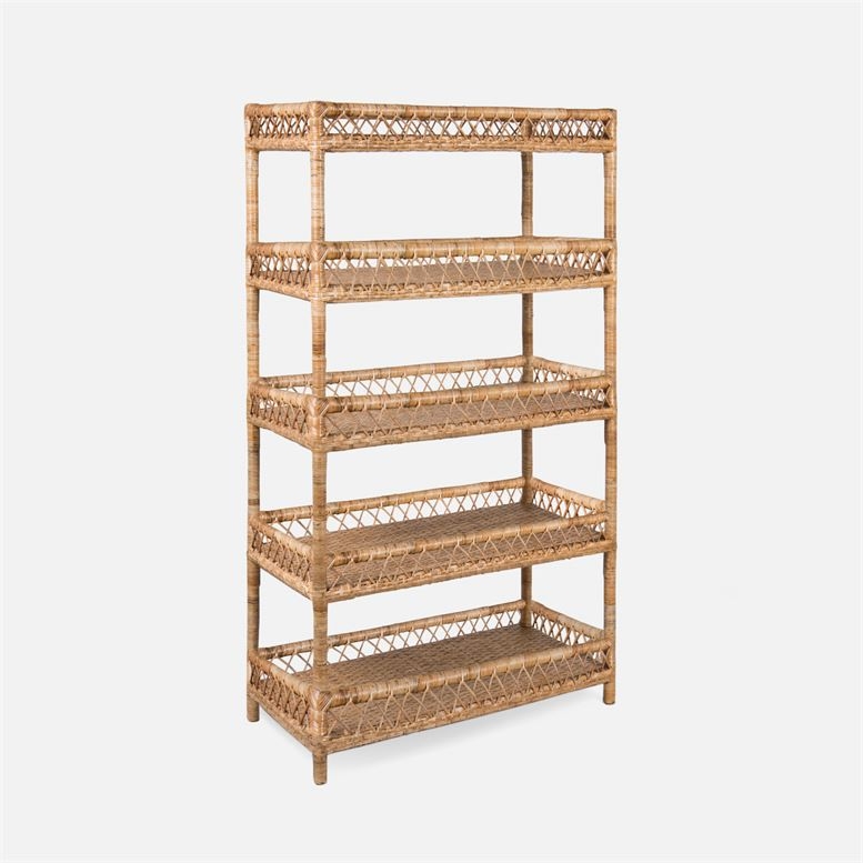 Rattan Bookcase Lattice Border Coastal Cane Shelving
