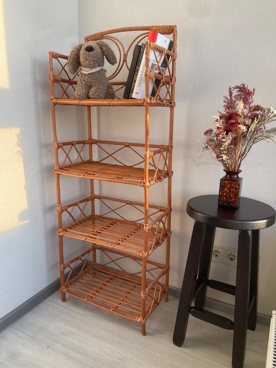 Rattan Bookshelf Lattice Side Panels Arched Top Rail