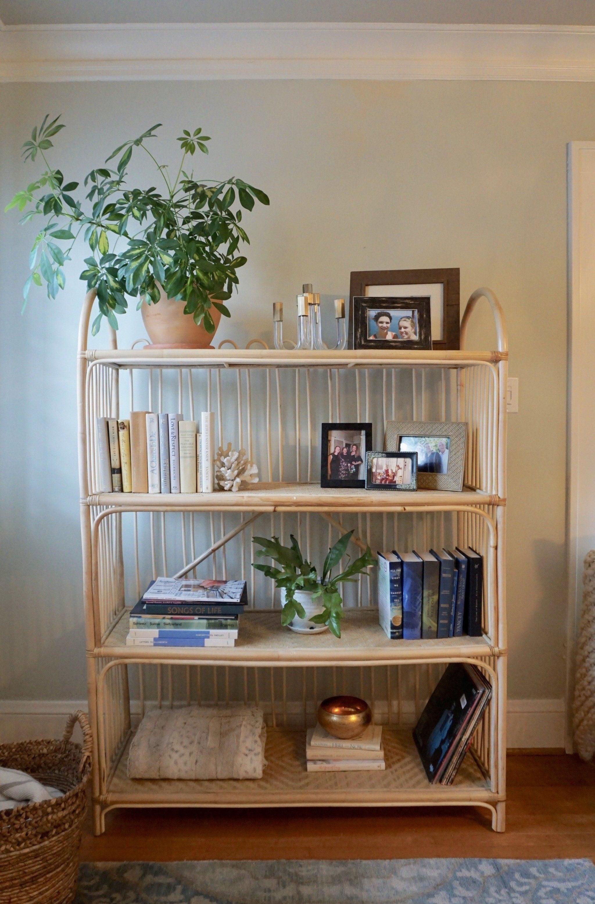 Rattan Bookshelf Looped Back Woven Shelves Display Unit