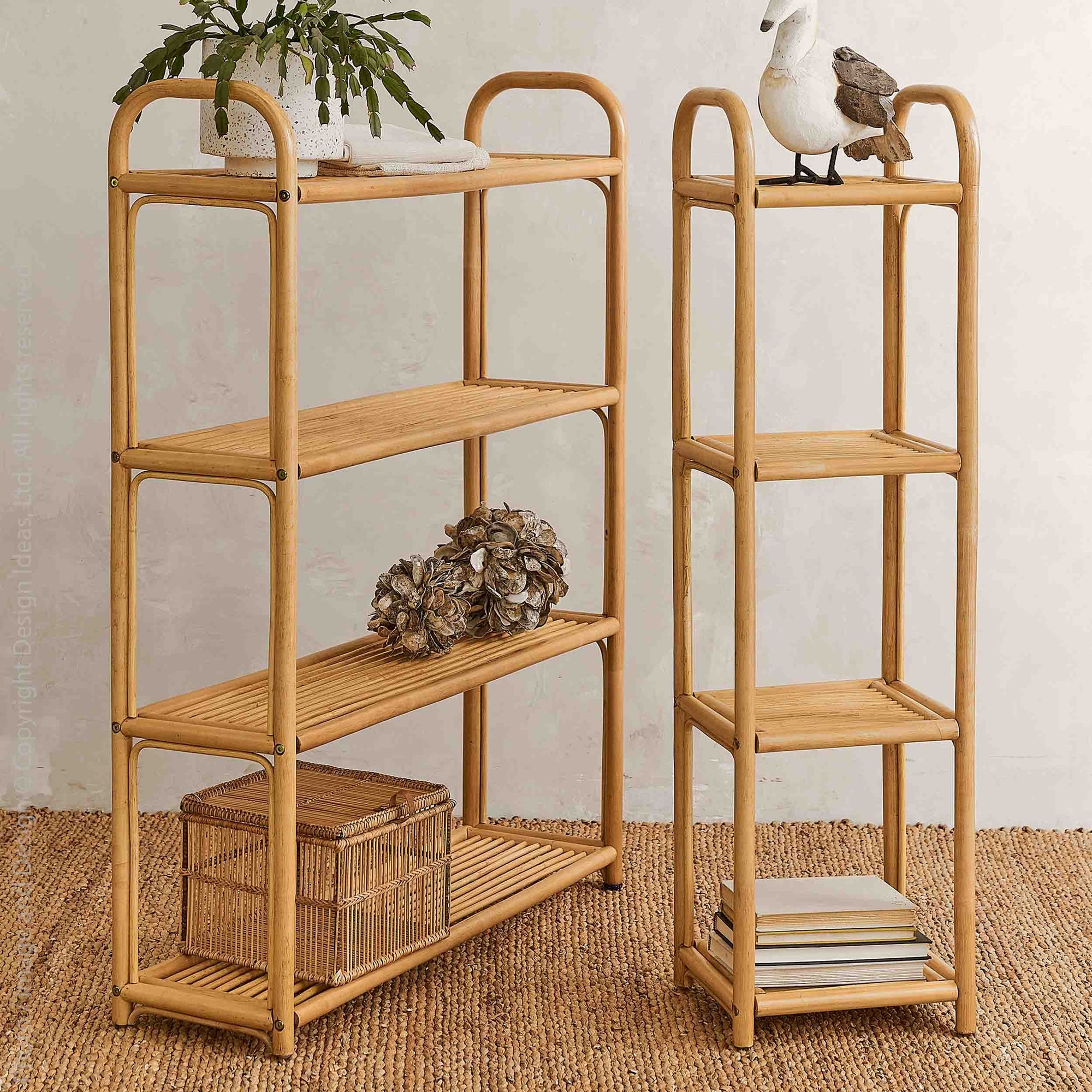Rattan Bookshelf Slatted Shelves Honey Arched Top Unit