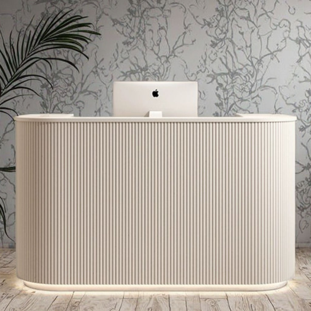 Reception Desk featuring Fluted Tambour and LED Toe-Kick