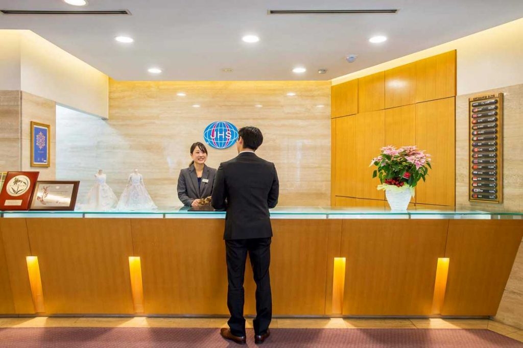 Reception Desk with Honey Oak and Backlit Front Counter