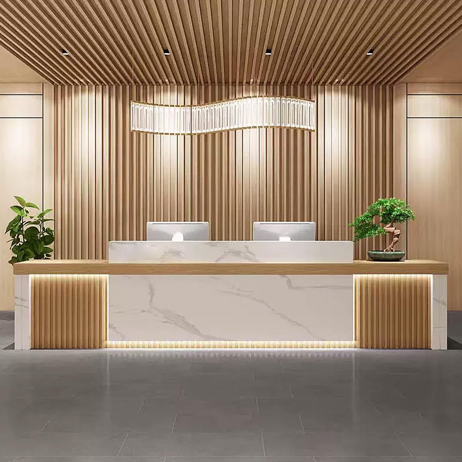 Reception Desk with LED Strip Lighting and Marble Front