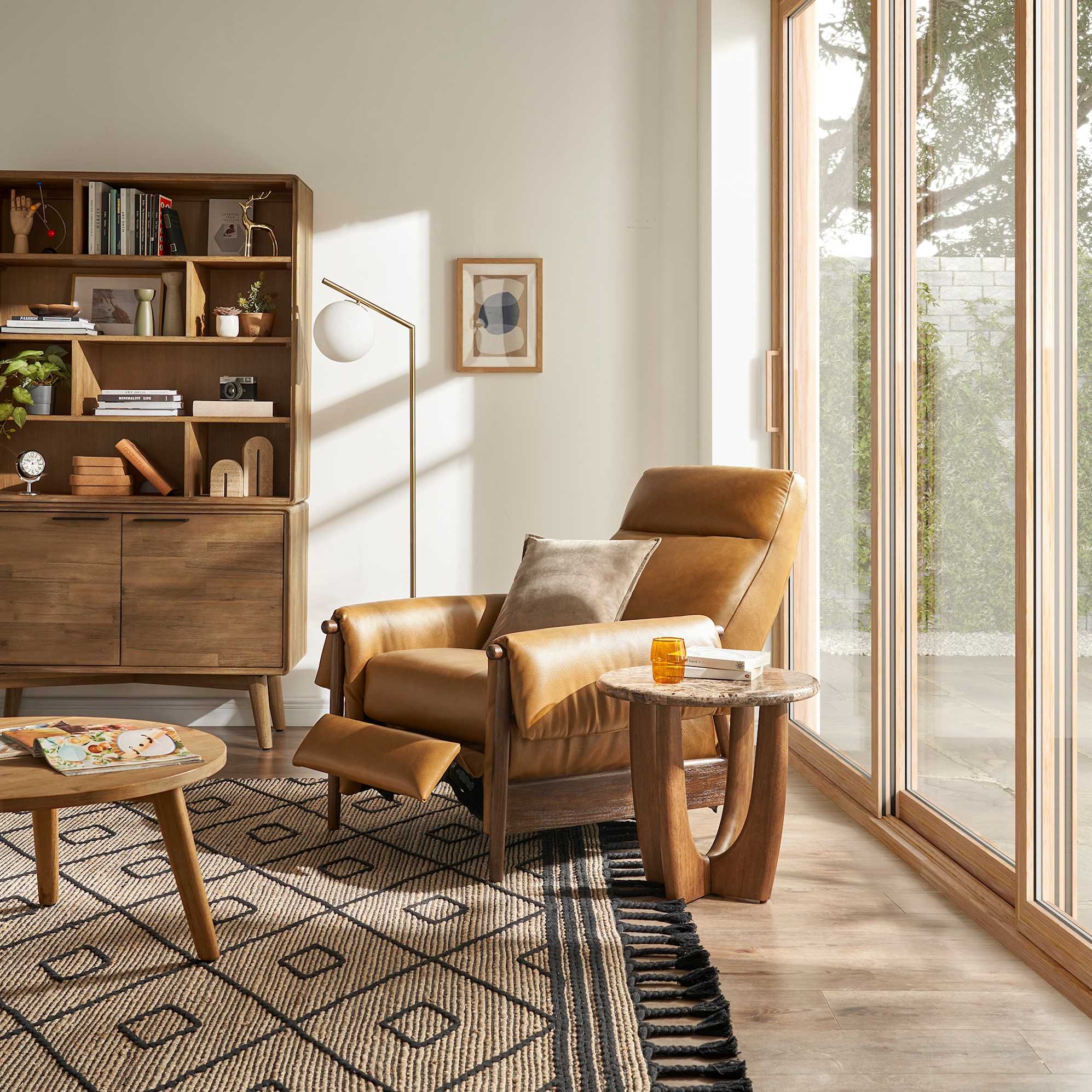 Recliner Armchair Reclining Mechanism Caramel Leather Chair