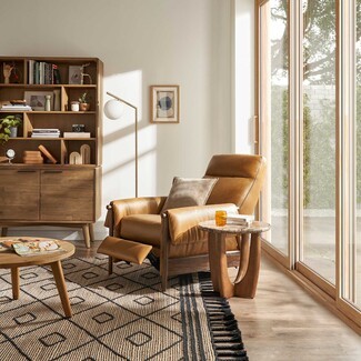Recliner Armchair Reclining Mechanism Caramel Leather Chair