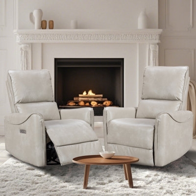 Recliner Chair Power USB Port Creamy White Seating
