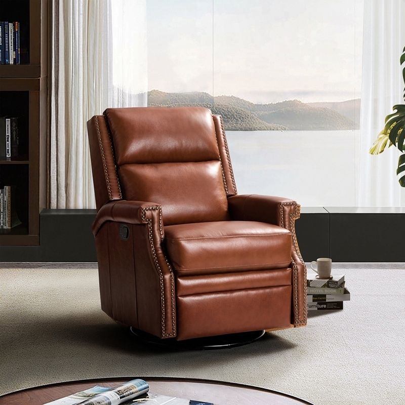 Recliner Chair Swivel Base Nailhead Trim Lounge Chair