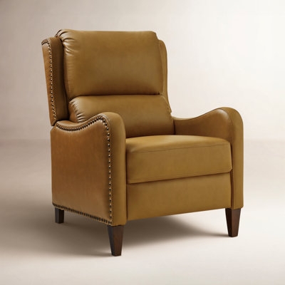 Recliner Nailhead Trim Cognac Tan Study Accent Chair