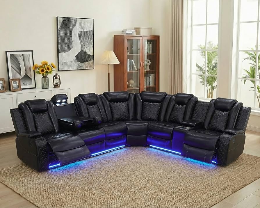 Recliner Sectional featuring LED Underlighting and USB Ports