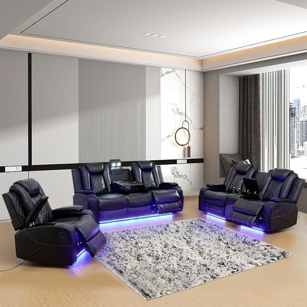 Recliner Sofa Set 3-Piece Design with Diamond Quilted Stitching