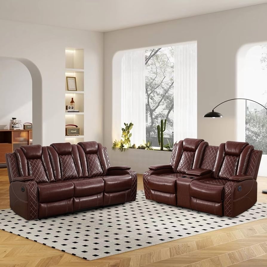 Recliner Sofa Set with Integrated Console and Home Theater Seating