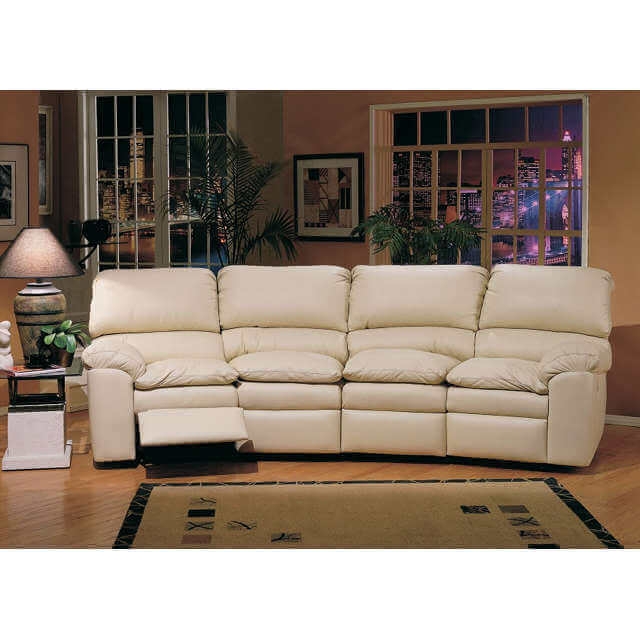 Reclining Sofa: Curved Leather Reclining Sofa with Four Cushions