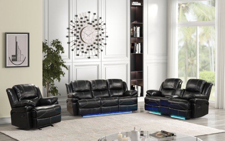 Reclining Sofa Set Three-Piece Set with LED Base Lighting