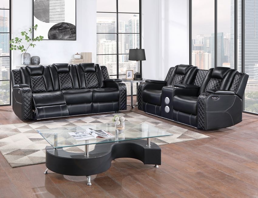 Reclining Sofa Set with Diamond Quilting and Built-In Speakers