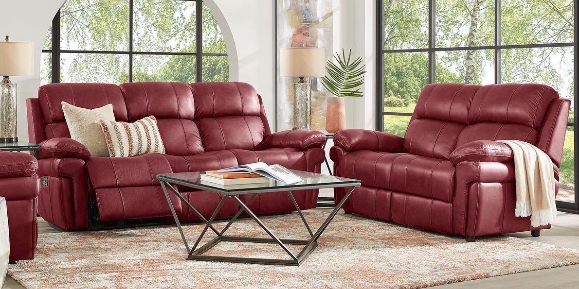 Reclining Sofa Set with Geometric Metal Base and Glass Table