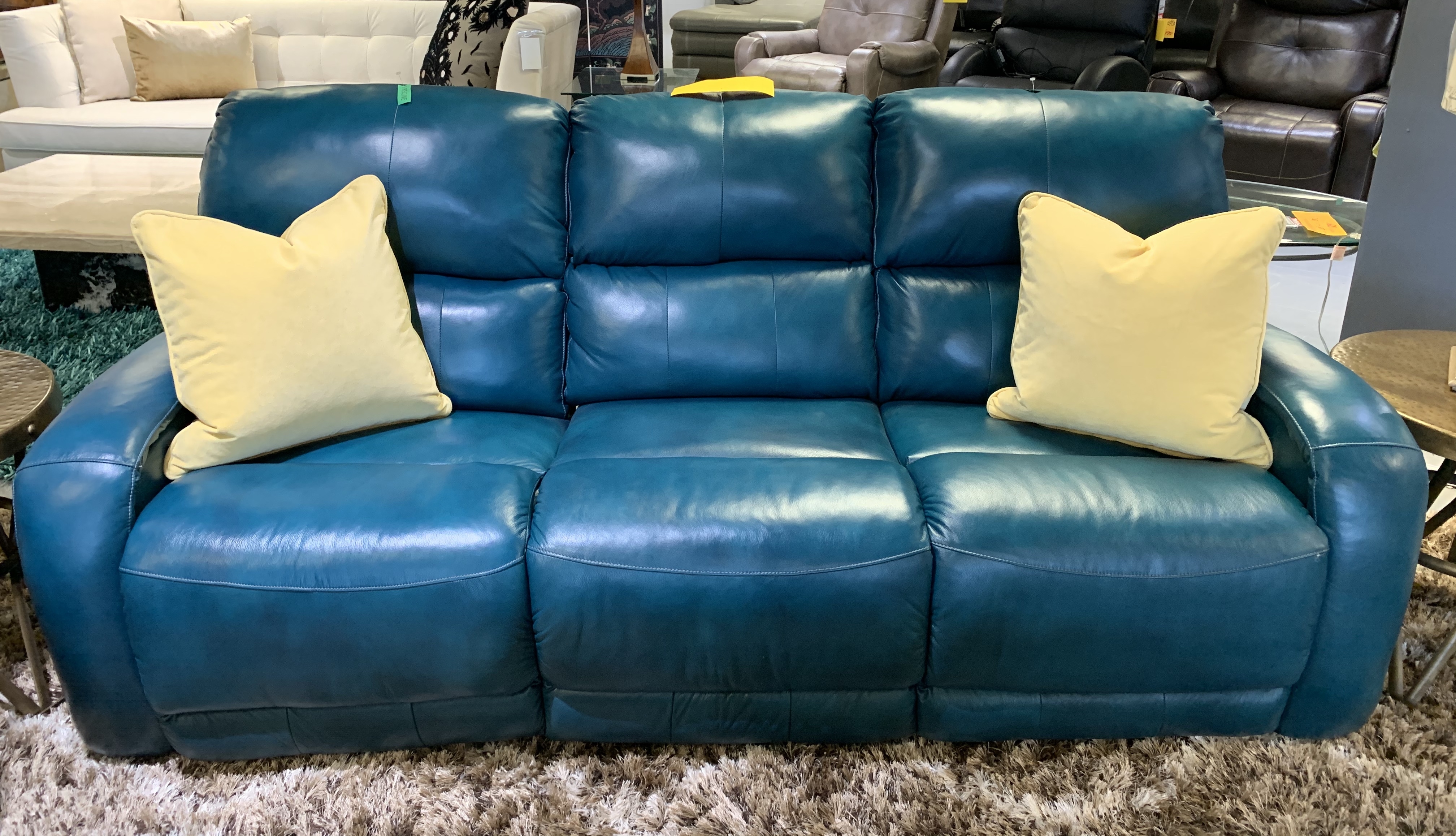 Reclining Sofa Turquoise Triple Back Sections Set