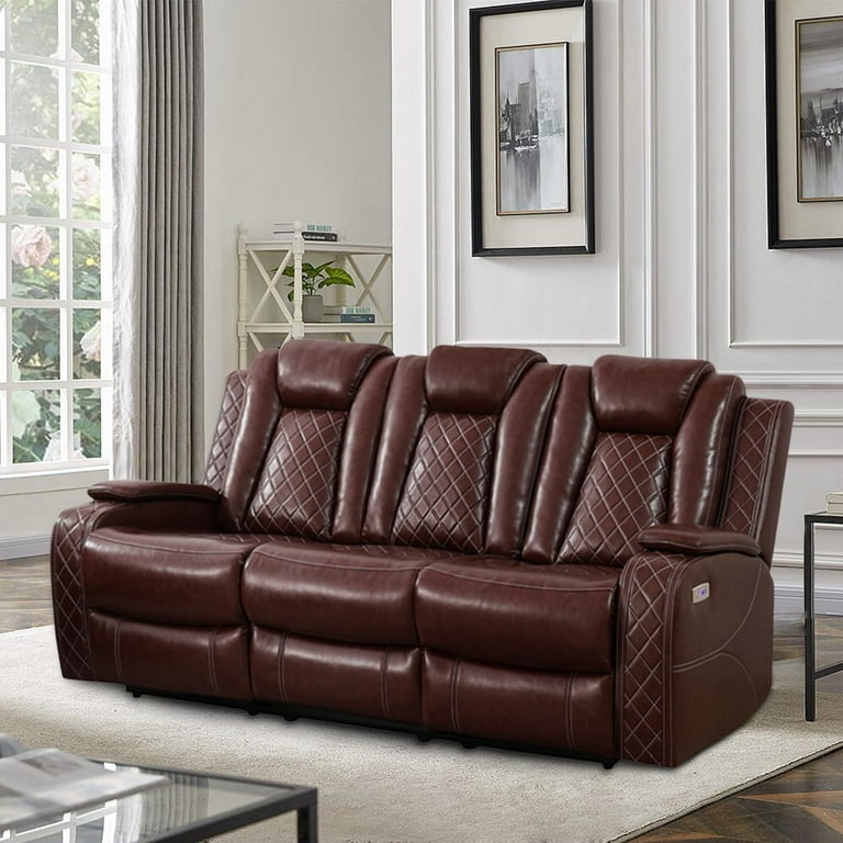 Reclining Sofa with USB Charging and Modern Home Theater Seating