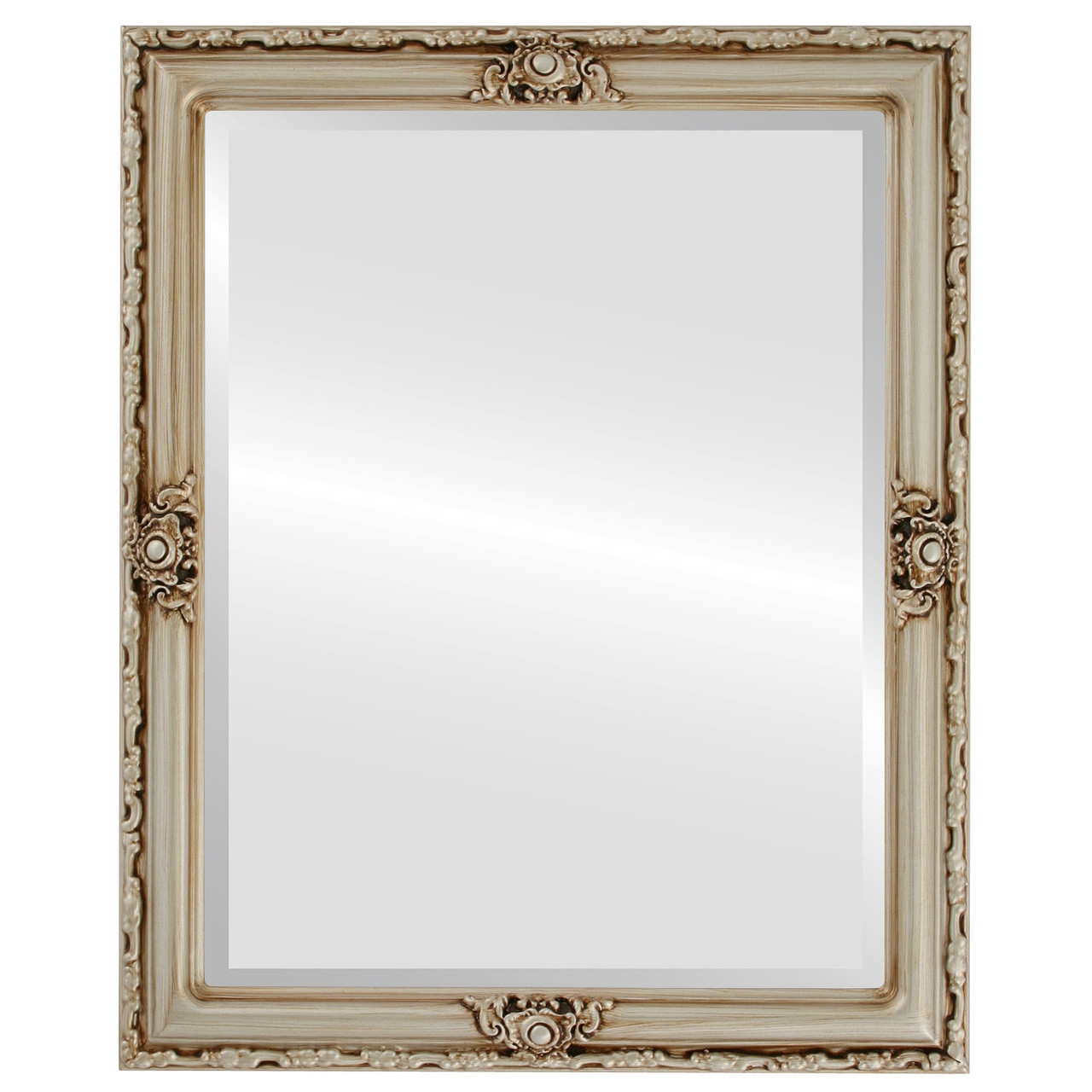 Rectangle Mirror Ornate Cresting Antique Wood Frame Beveled