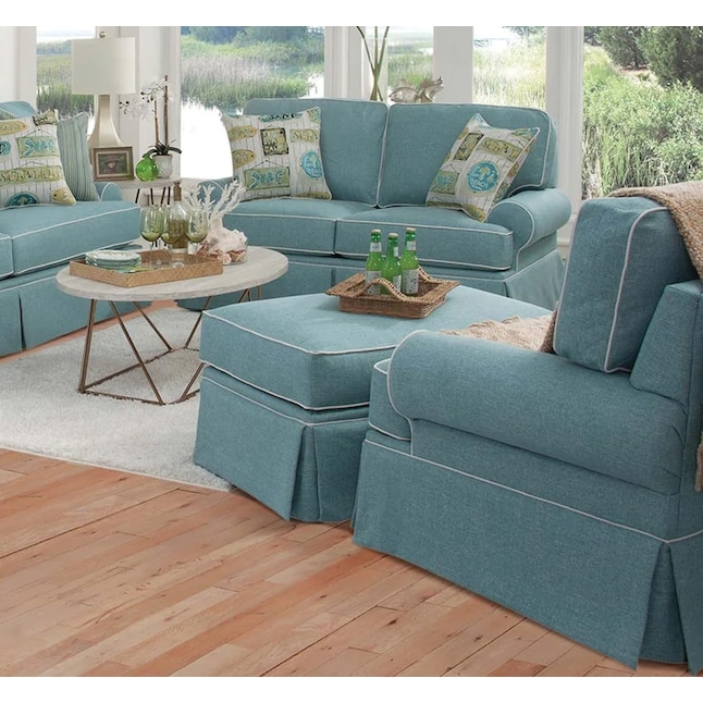 Rectangle Ottoman Aqua Kick Pleat Skirt Contrast Piping