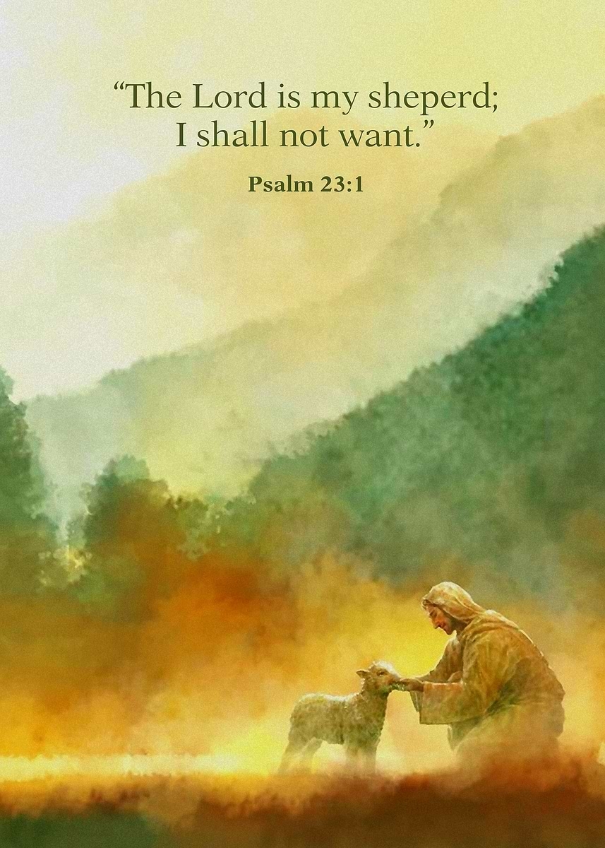 Religious Wall Art Watercolor Effect Psalm 23 Wall Decor