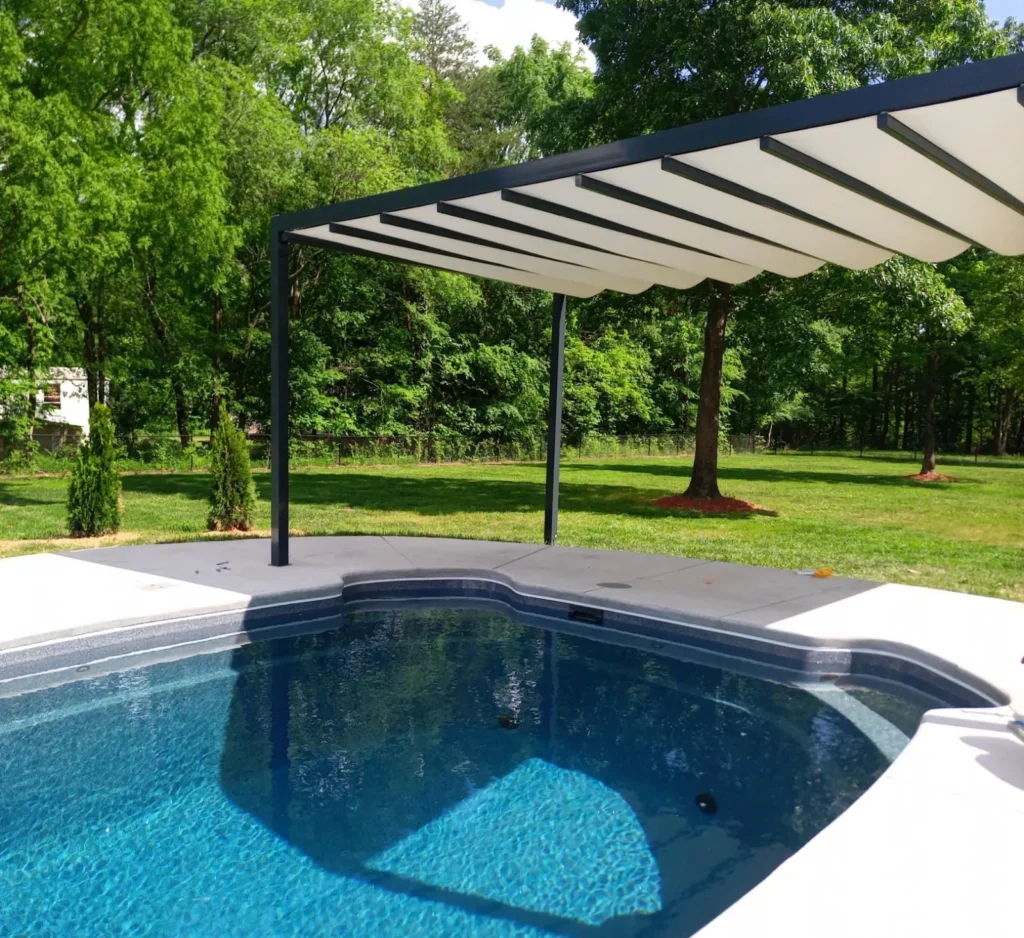 Retractable Pergola Accordion Fold Black Frame Pool Shelter