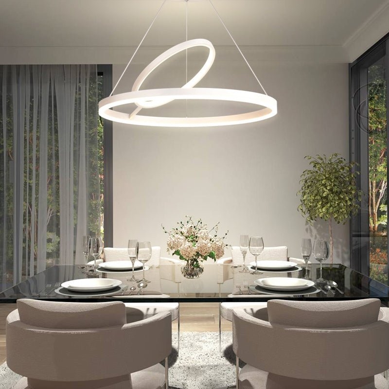 Ring Chandelier: Matte White Intersecting LED Pendant Light 65 Wattage