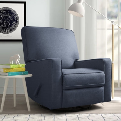 Rocker Recliner Navy Blue Textured Fabric Swivel Glider