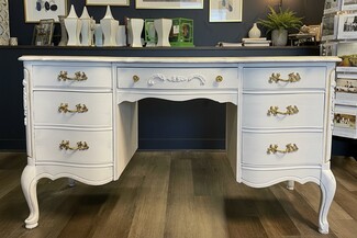 Rococo White Desk with Serpentine Drawers and Finish