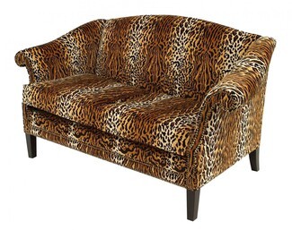 Rolled Arm Loveseat with Nailhead Trim and Luxury Leopard Upholstery