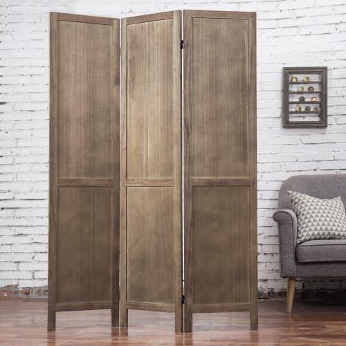 Room Divider Burnt Wood Finish Three Panel Folding Design