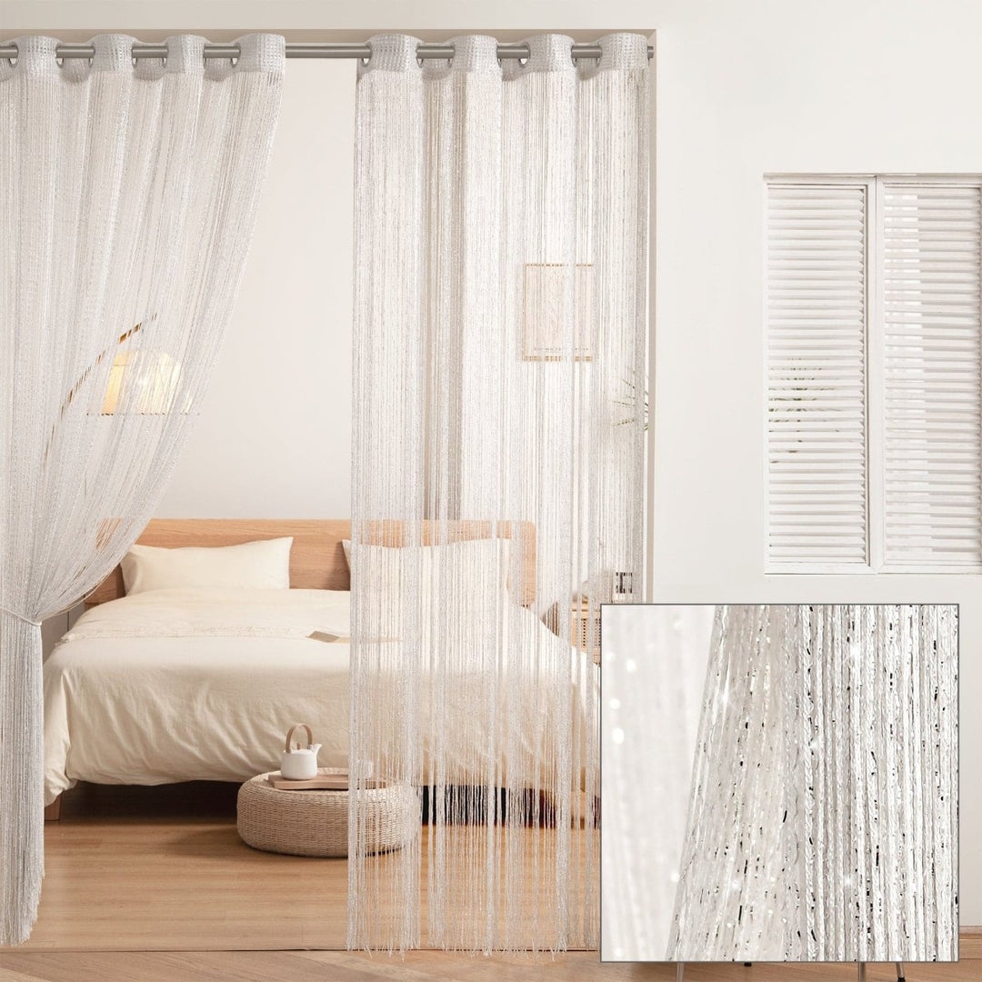 Room Divider Curtain Shimmering Threads White Panel