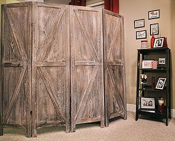 Room Divider Weathered Brown K-Brace Pattern Folding Screen