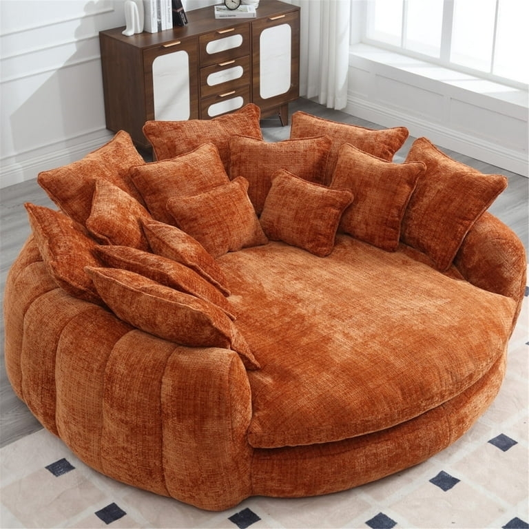 Round Chaise Lounge Orange Fourteen Scatter Pillows Seating