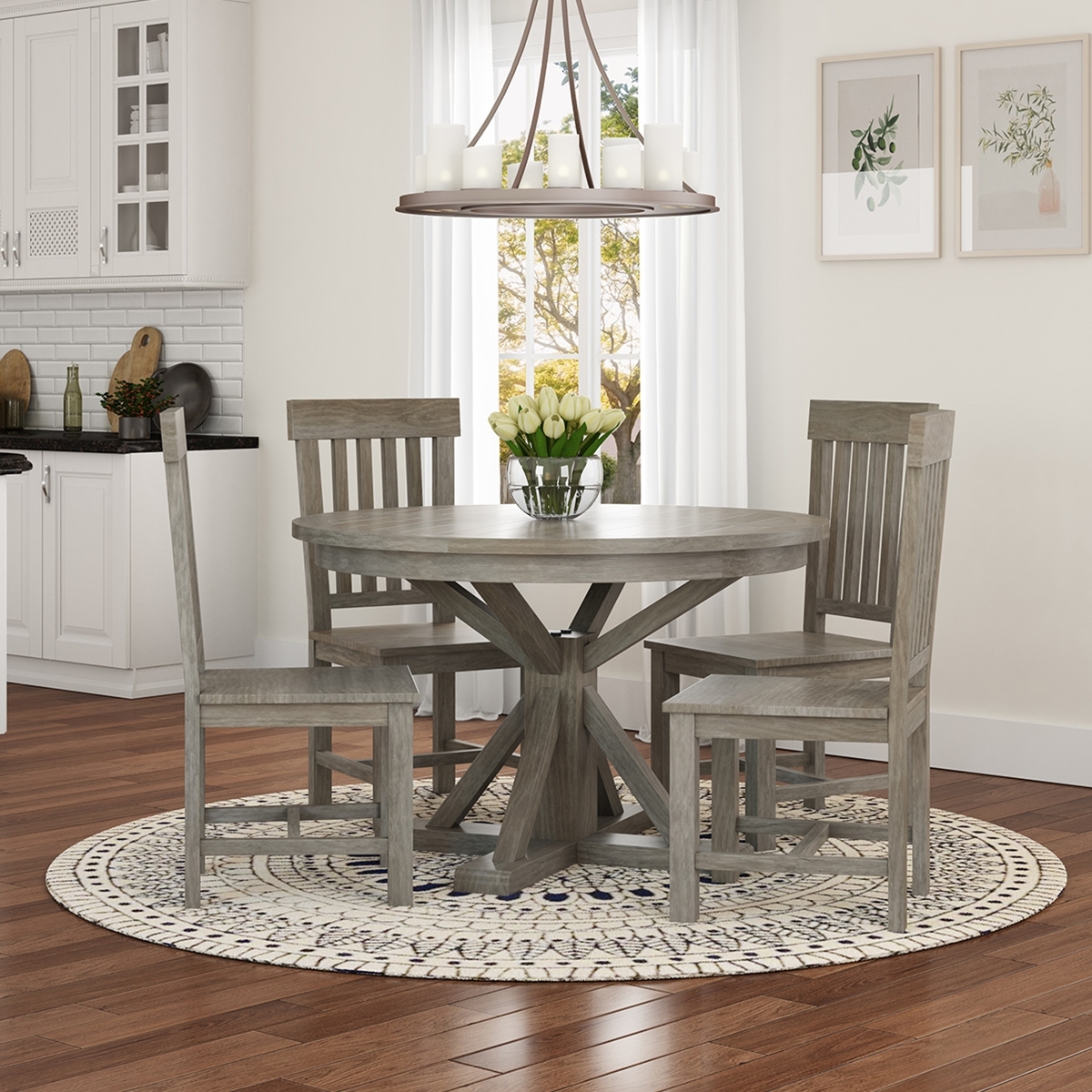 Round Dining Table includes Solid Wood and Slatted Chairs