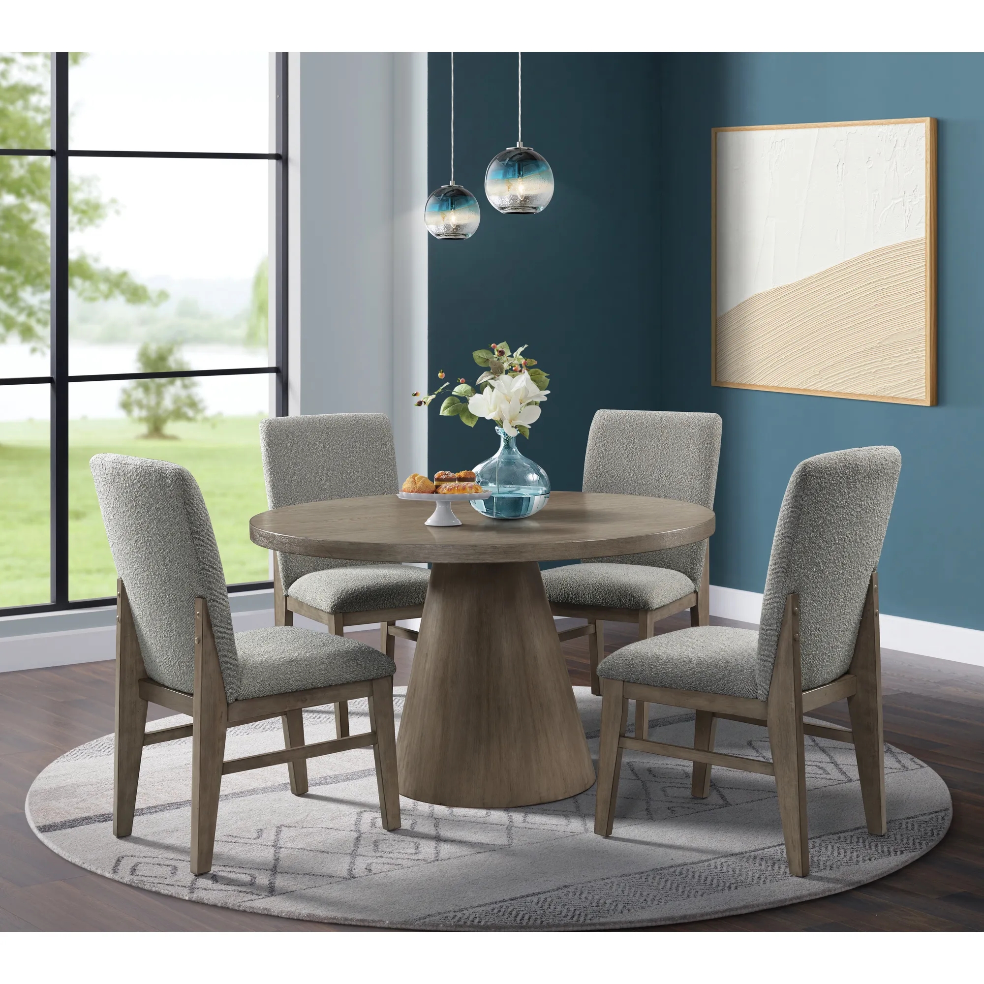 Round Dining Table with Conical Pedestal Base in Heather Grey