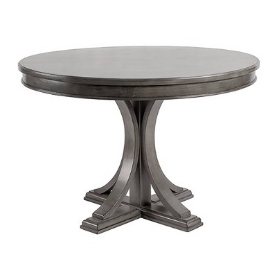 Round Dining Table with Vintage Chardon Finish and Curved Quad Base