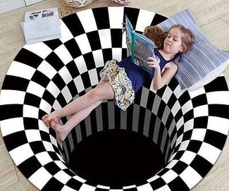 Round Rug: Checkered 3D Effect Vortex Pattern Carpet