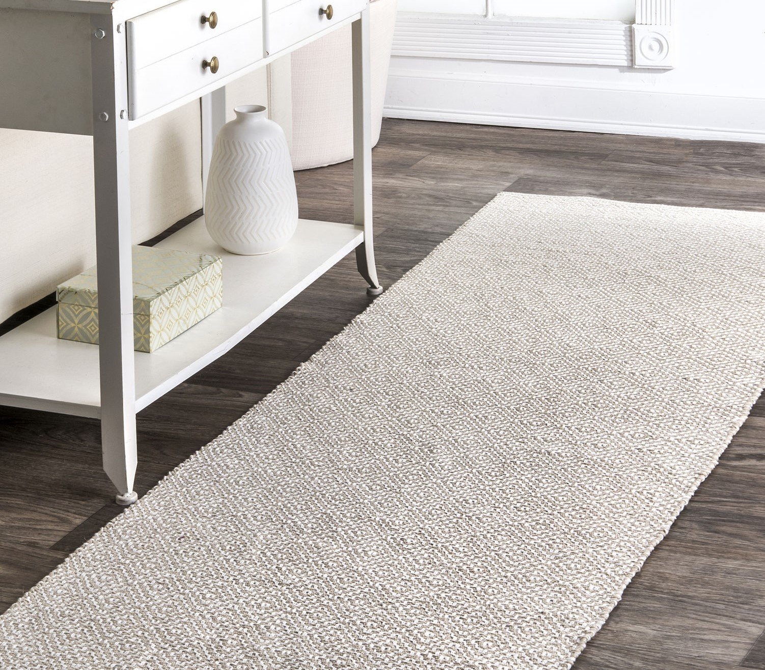 Rug Runner: Diamond Weave, Oatmeal Beige, Low Pile Entry Rug