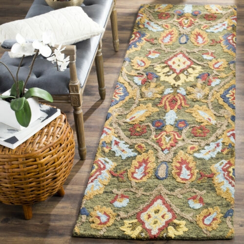 Runner Rug Looped Pile Floral Scrollwork Earth Tone Pattern