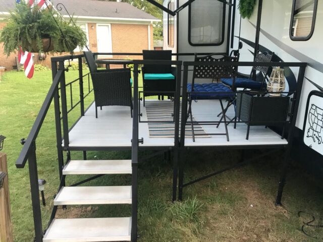 RV Deck - Adjustable Support Legs and Black Metal Frame