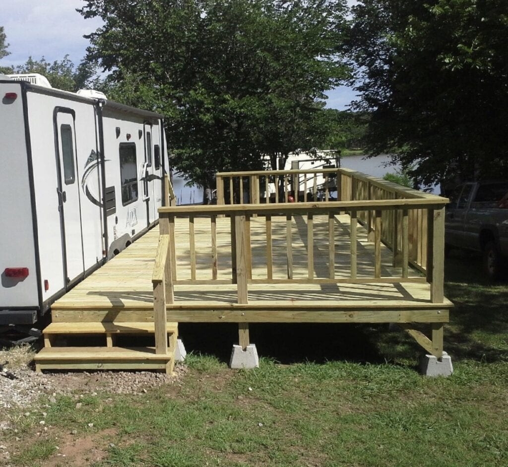 RV Deck Concrete Pier Blocks Wood RV Deck With Stairs