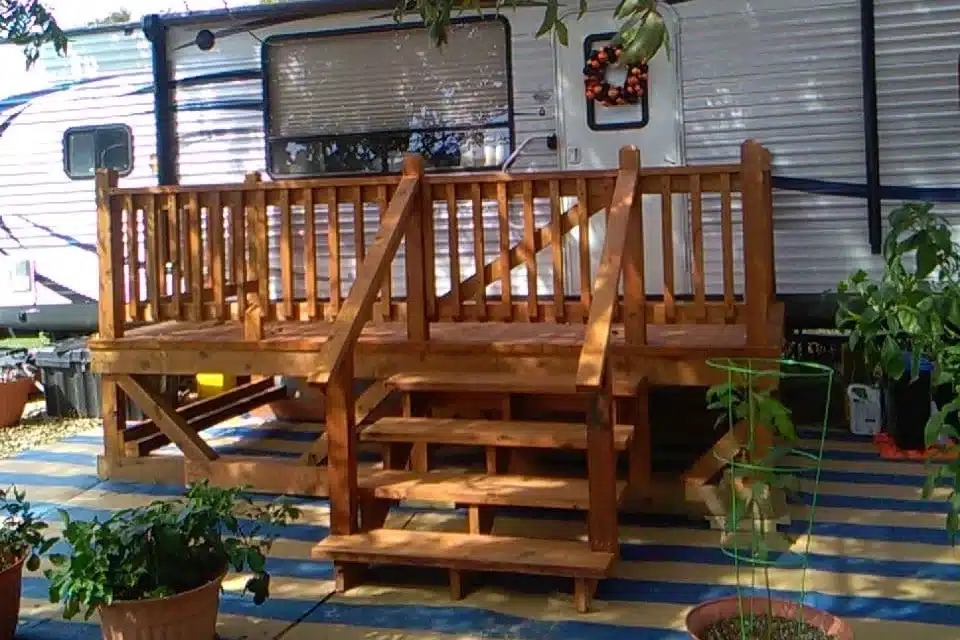 RV Deck - Warm Honey Portable Wood Railing Porch