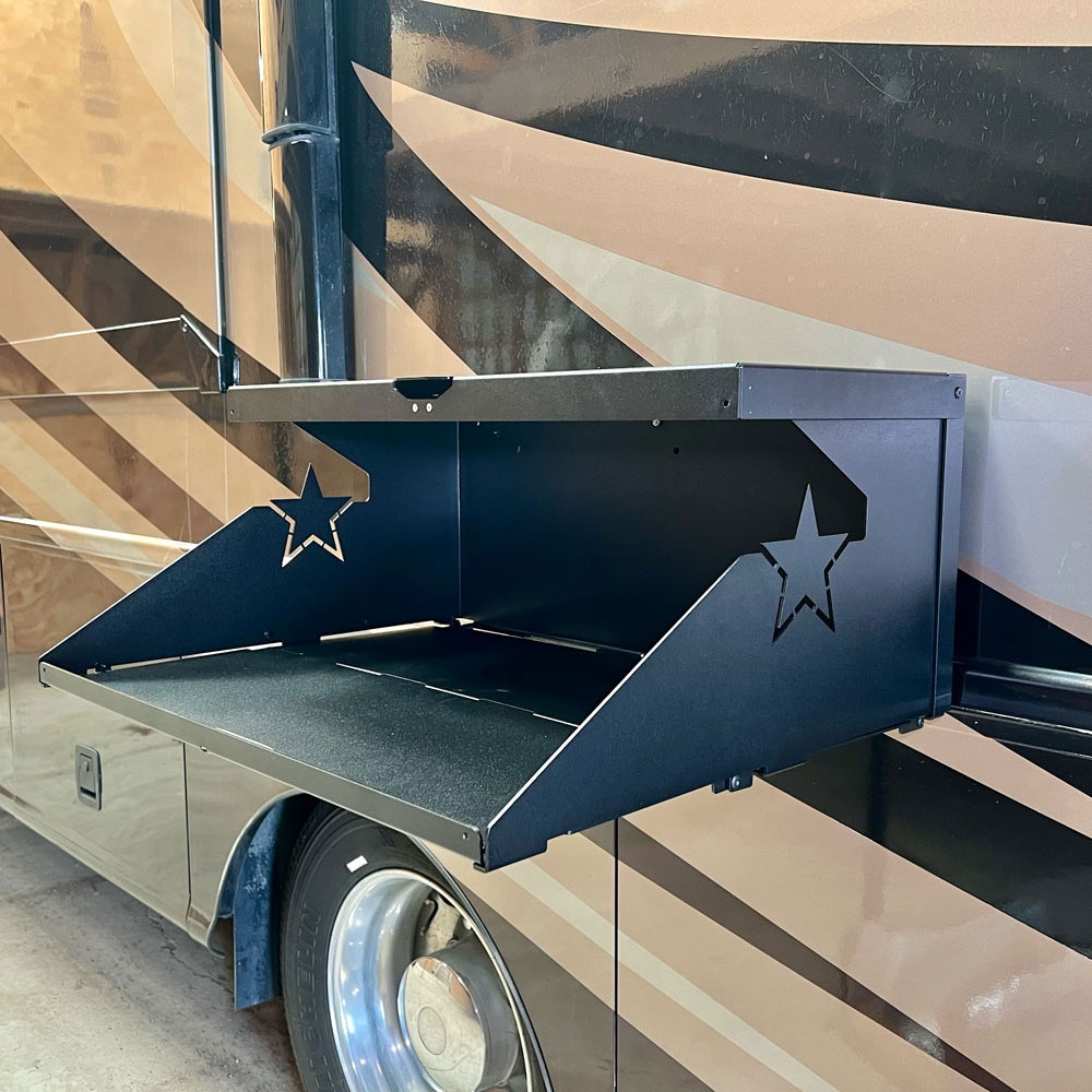 Rv Folding Table: Star Cutouts Matte Black Metal Table