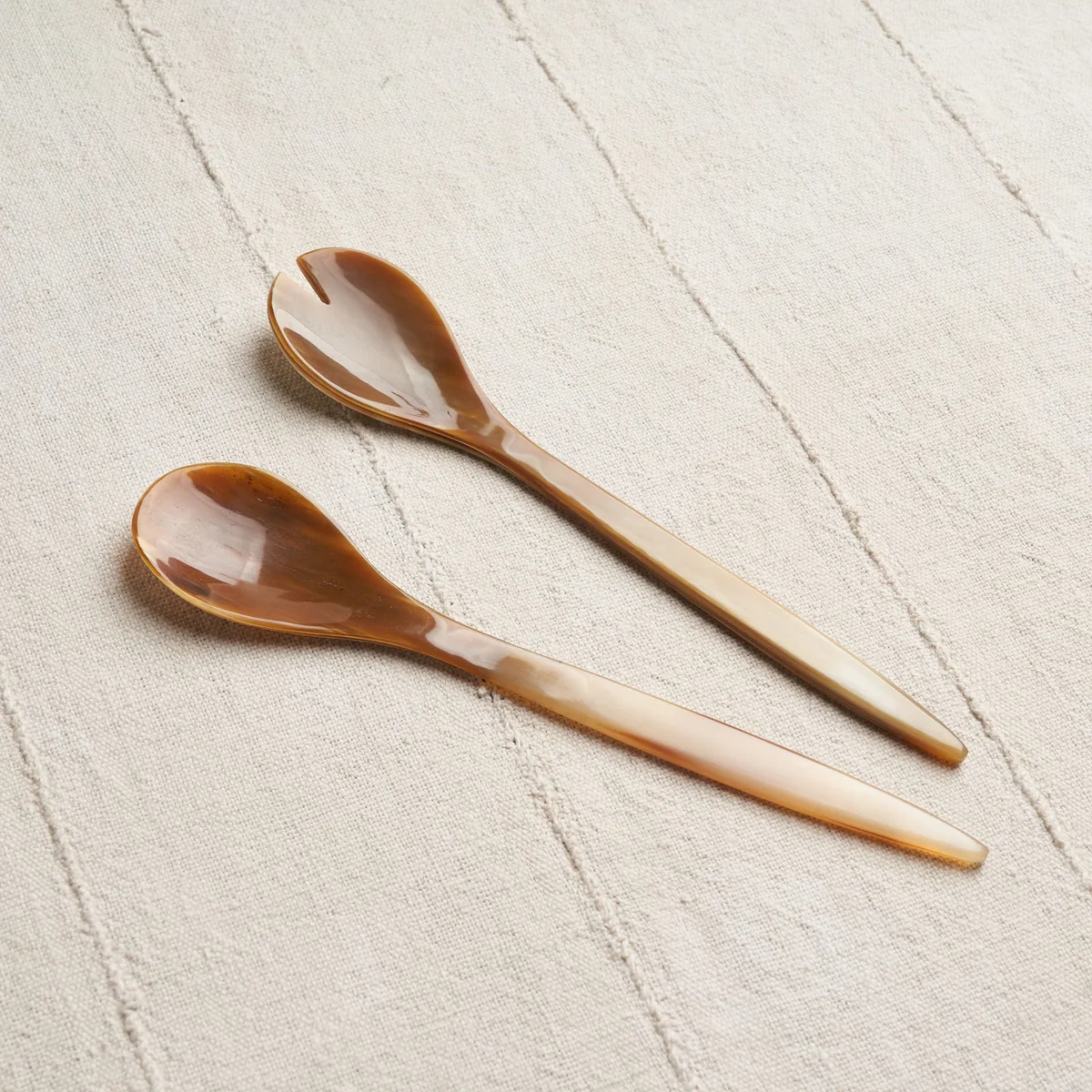 Salad Servers Notched Head Variegated Tones Organic Horn