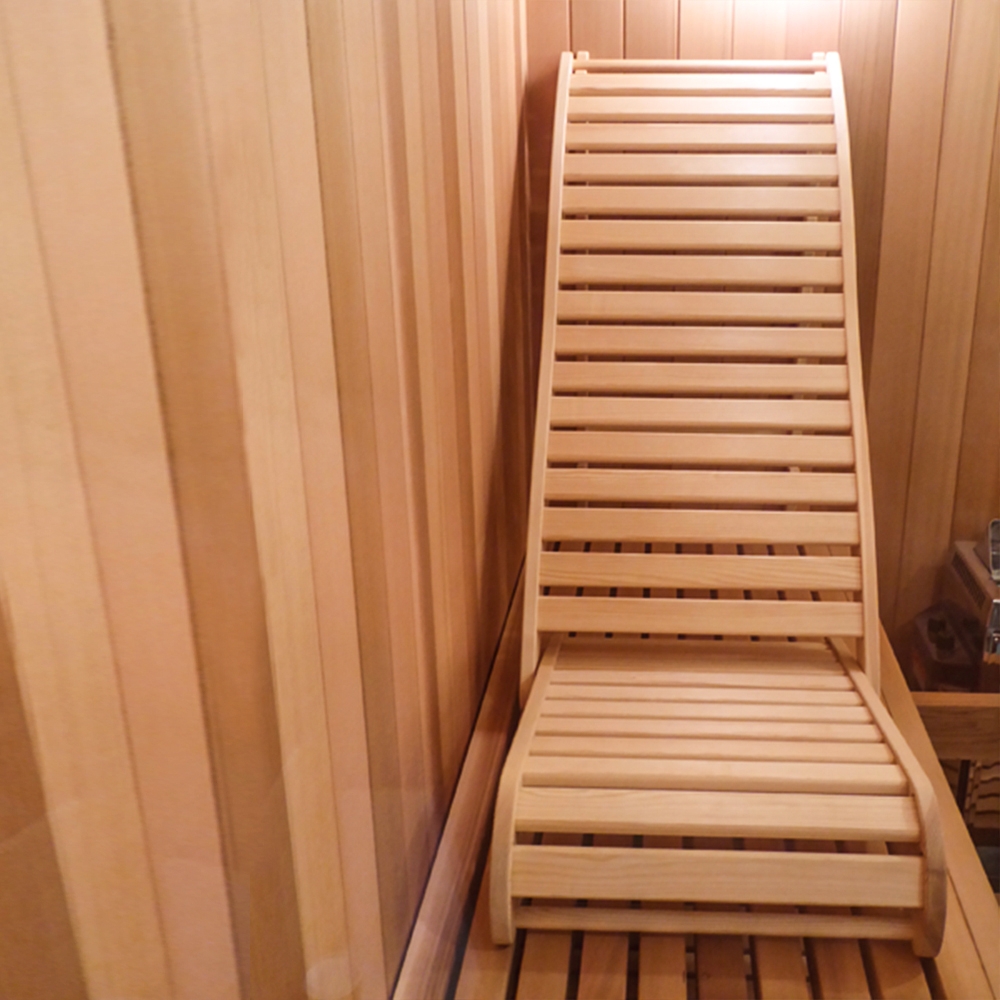 Sauna Recliner: Contoured Comfort Slatted Seating Bench