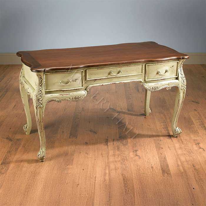 Scalloped Wood Top Desk with Antique Finish and Wood